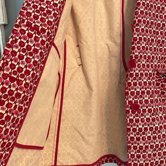 Gap Spring Tulips Pink Red Trench Coat Size Small Button Up Floral - Picture 7 of 12